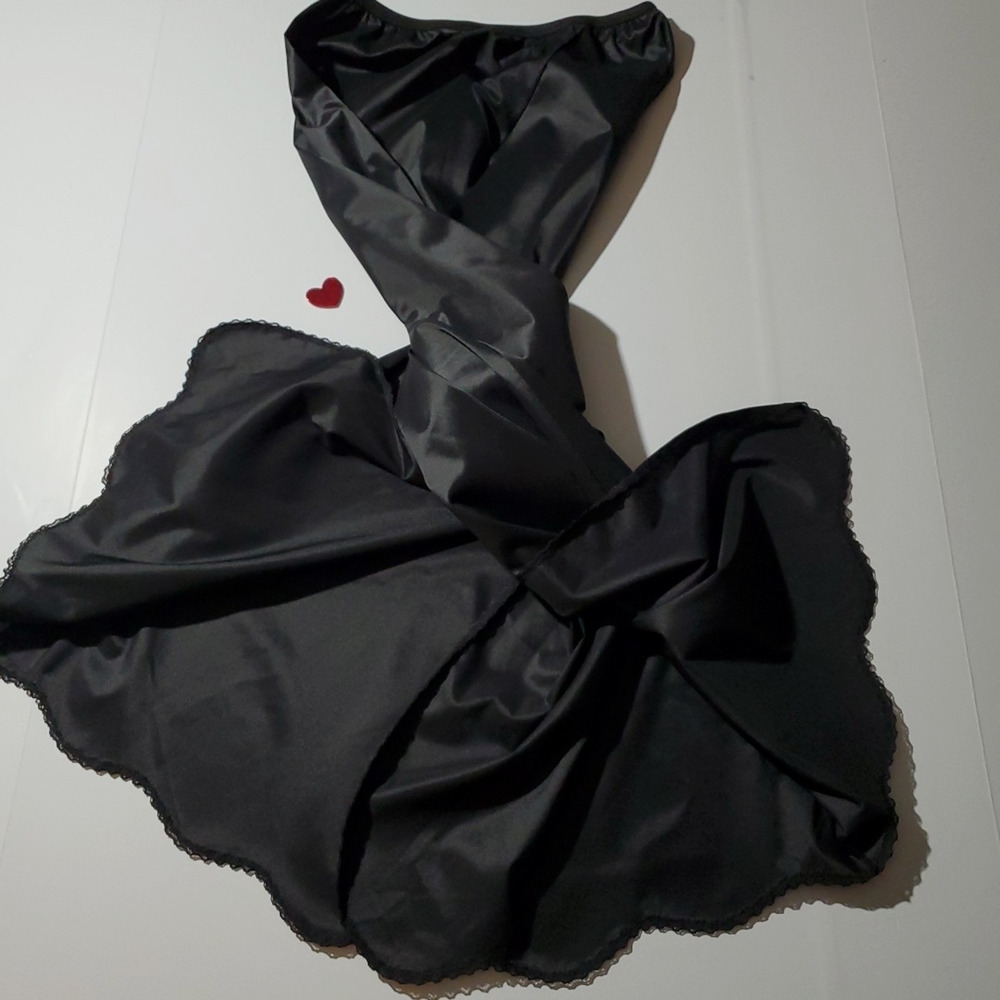 vtg VANITY FAIR Long Half Slip Skirt BLACK SATIN MAXI Nylon Lingerie USA MEDIUM